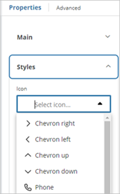 Icon selection for clickable components
