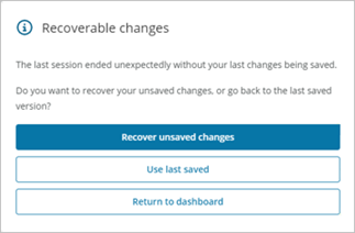 Recoverable changes modal
