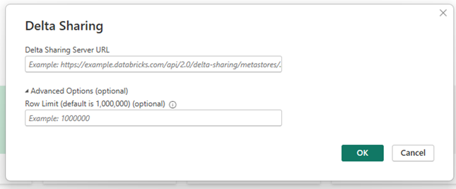 Power BI Delta Sharing dialog