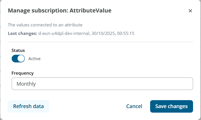 Manage subscription dialog