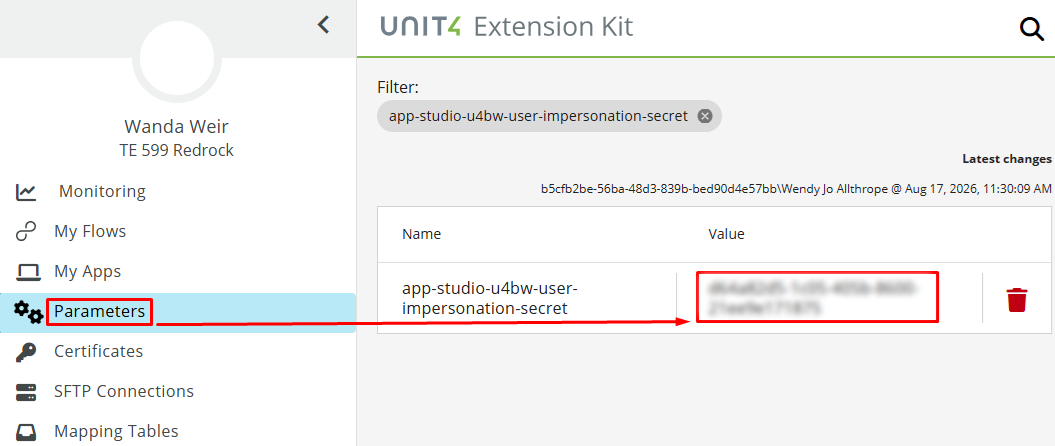 Extension Kit parameter app-studio-u4bw-user-impersonation-secret