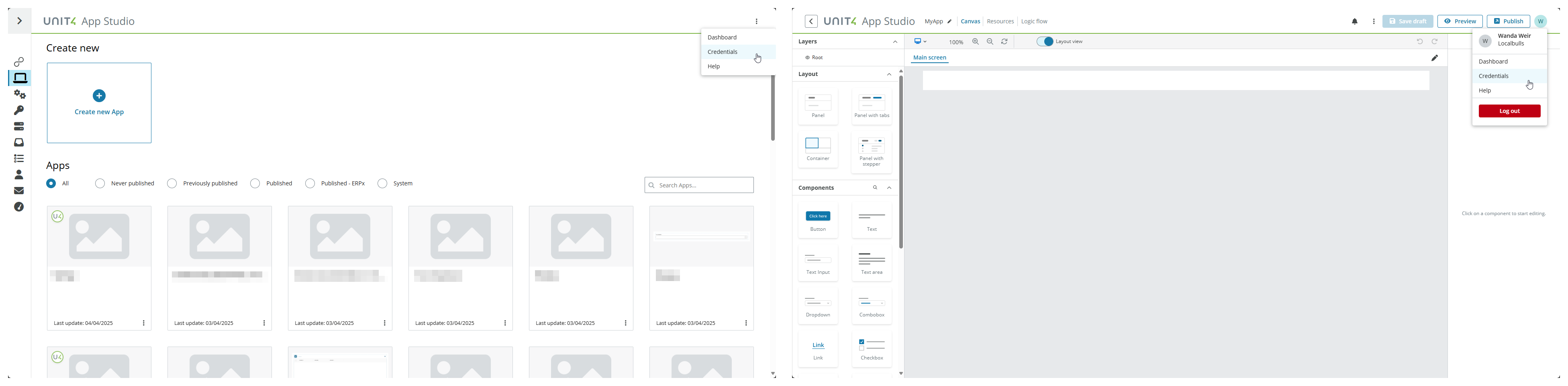 Credentials menu option