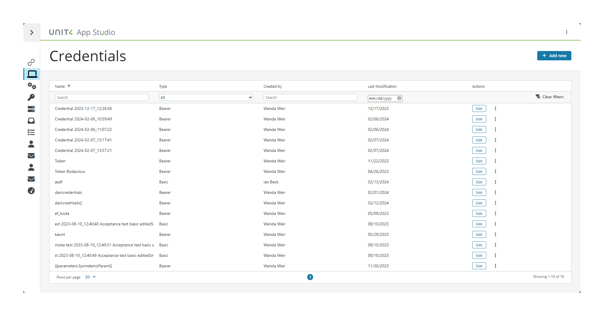 Credentials area overview