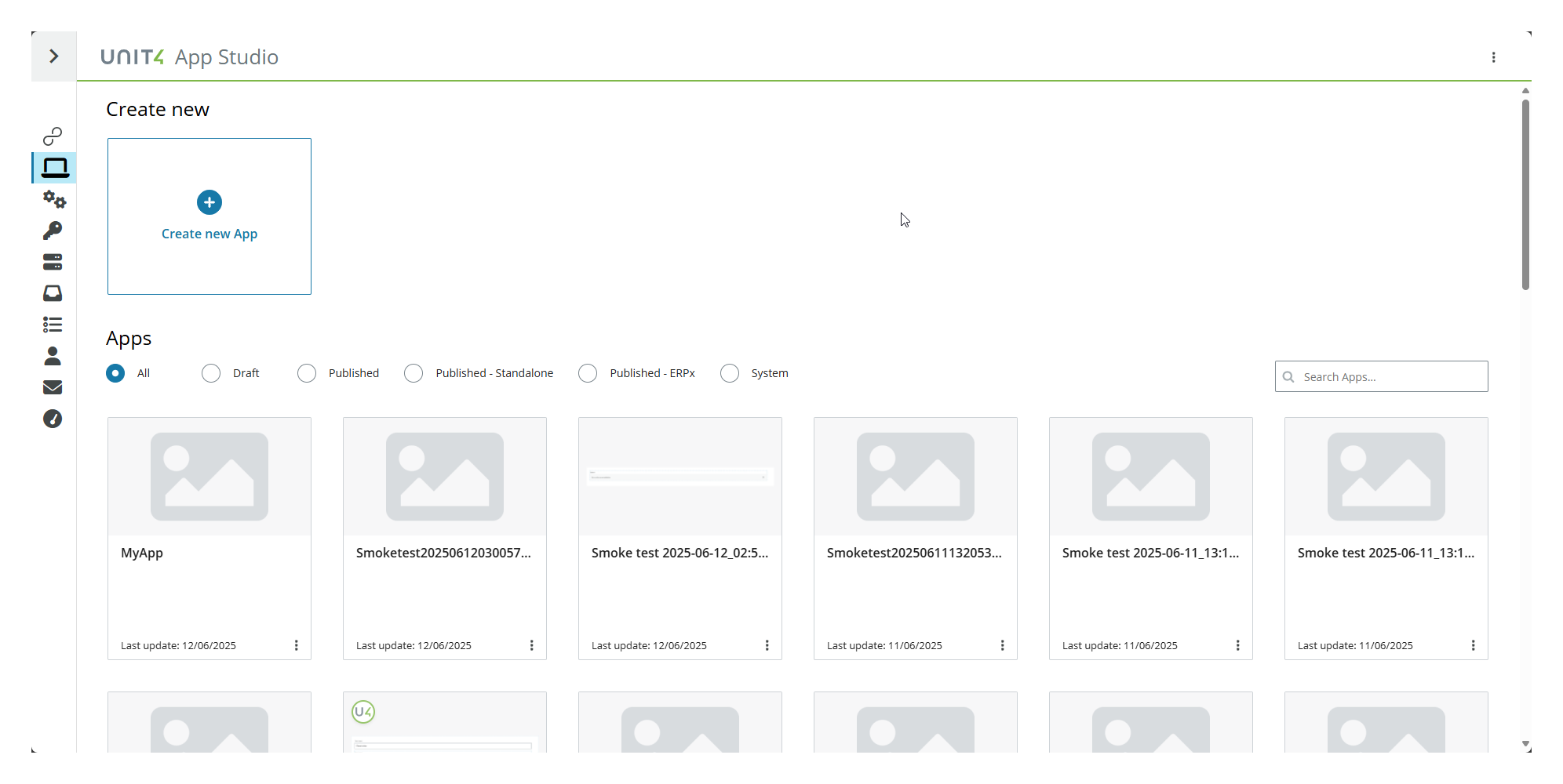 App Studio dashboard