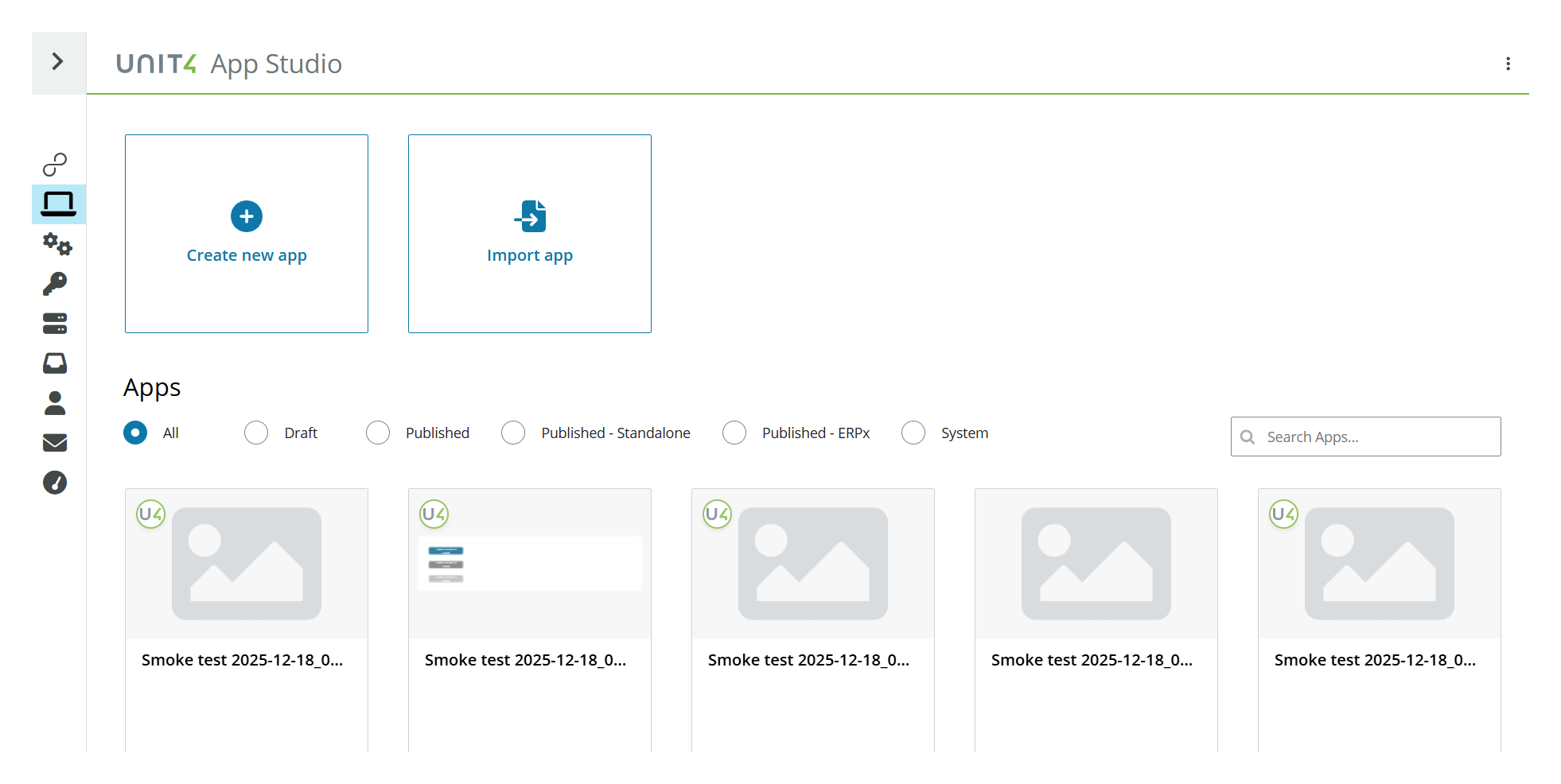 App Studio dashboard