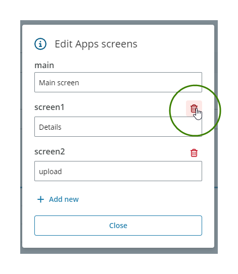 Edit app screens menu