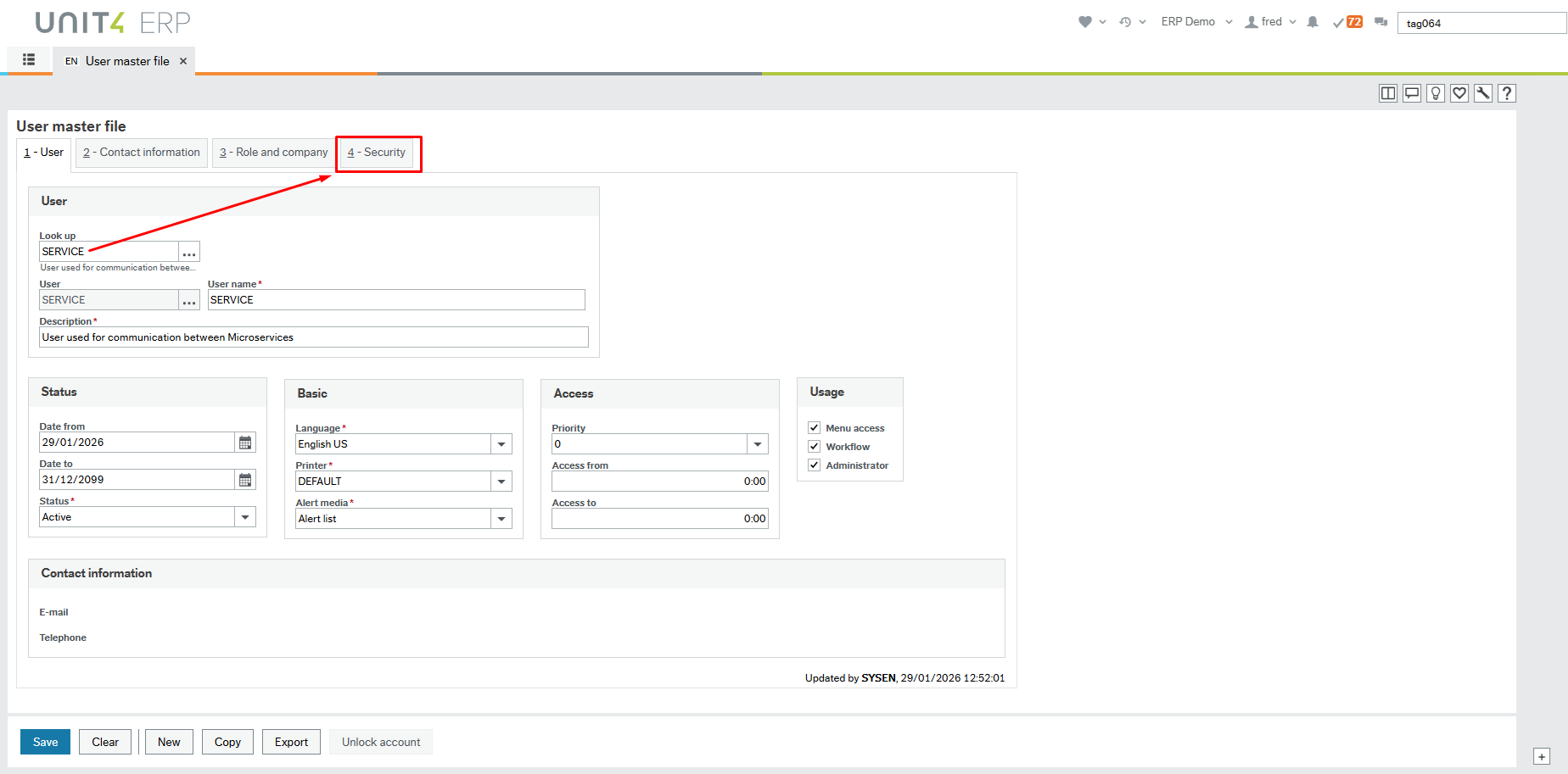 SERVICE user lookup in ERP CR
