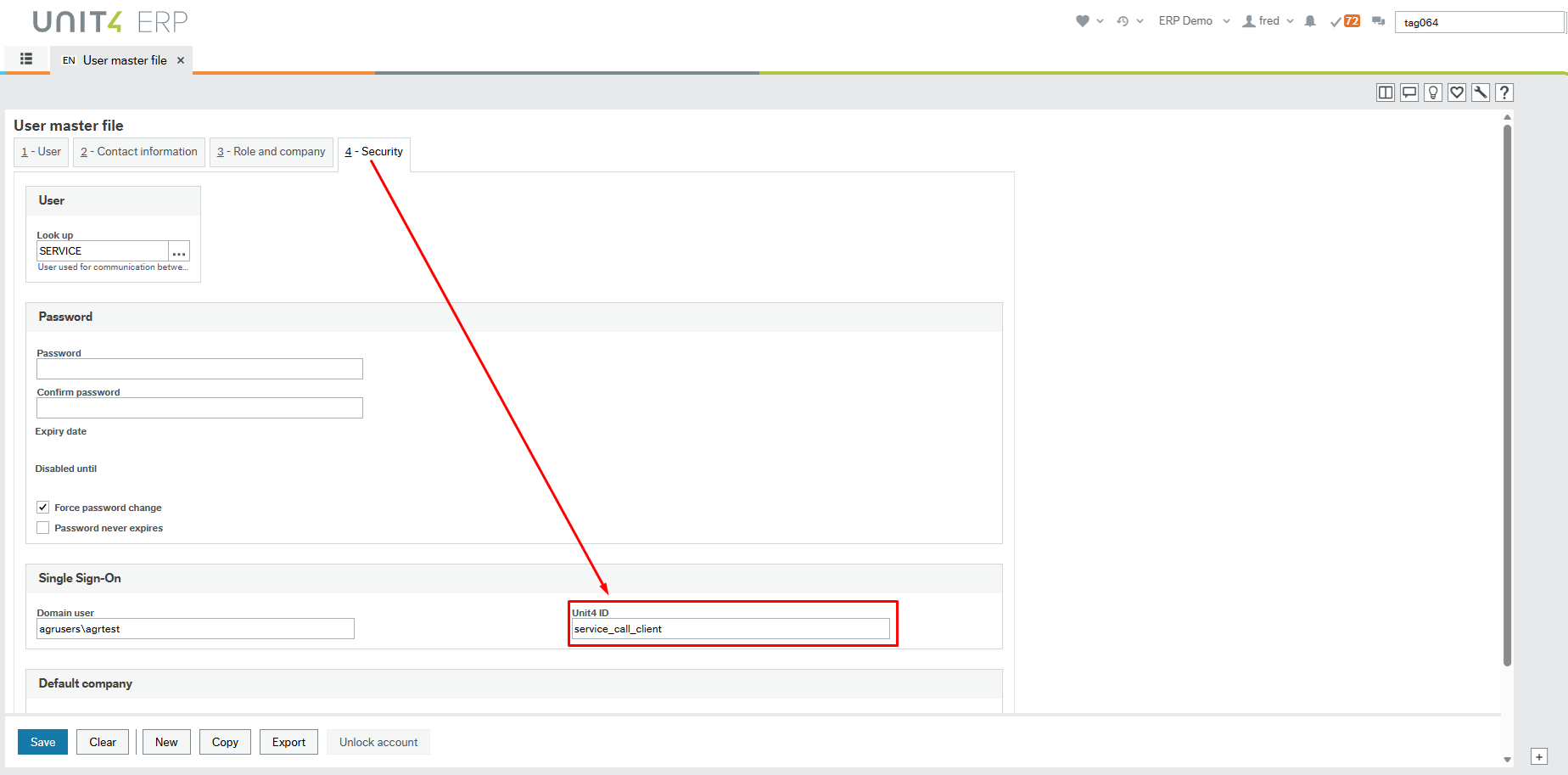 Security tab Unit4 ID configuration