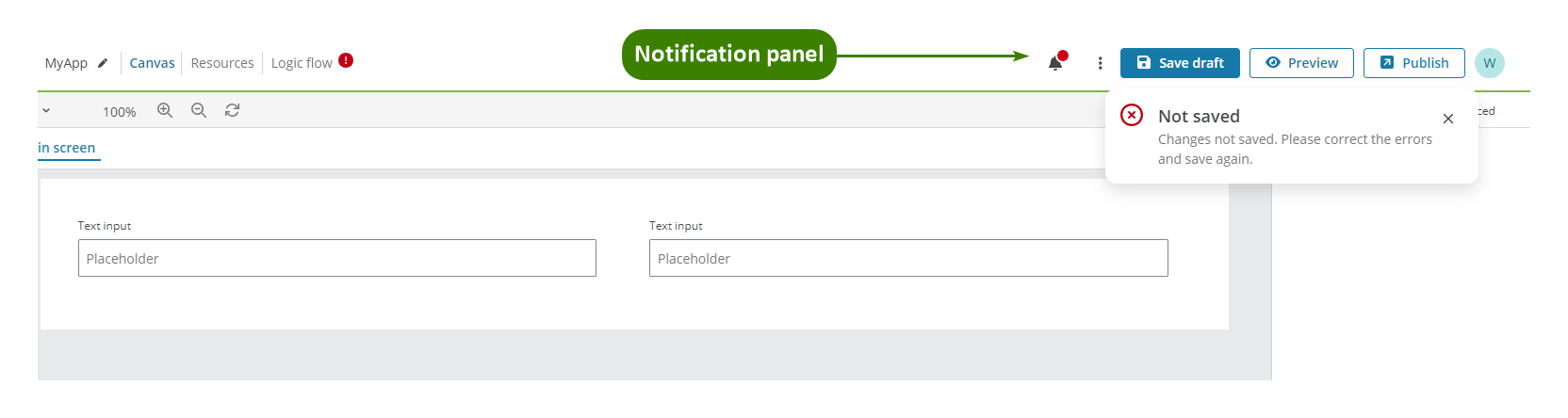 Example menu options