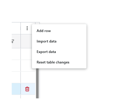 Table three dots menu
