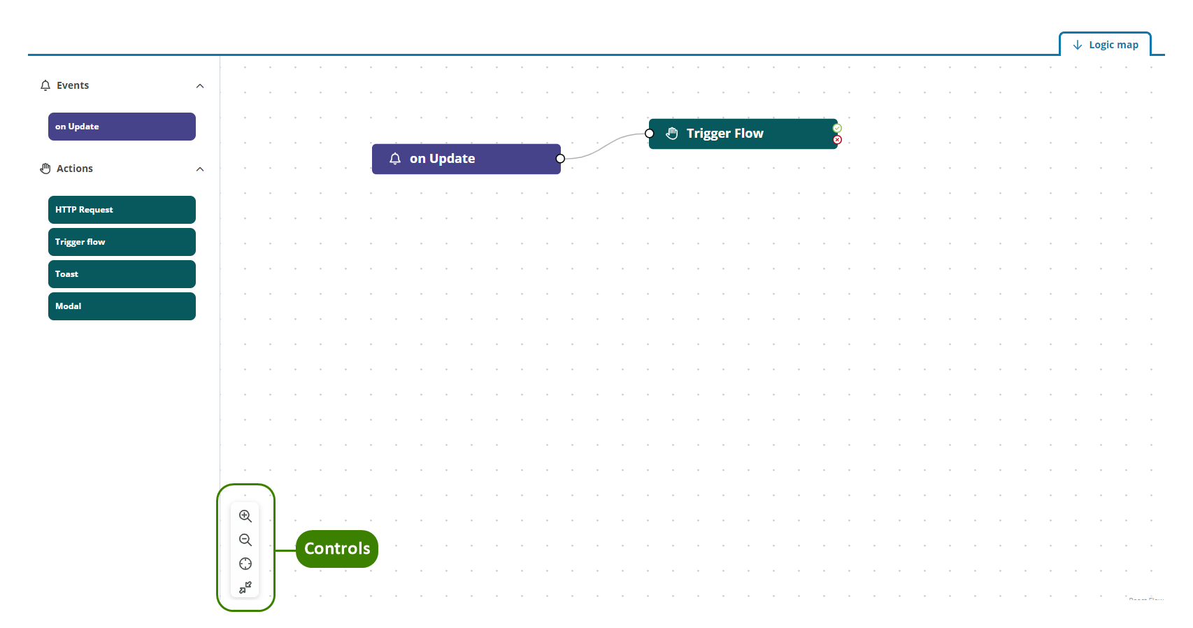 Logic map event and actions