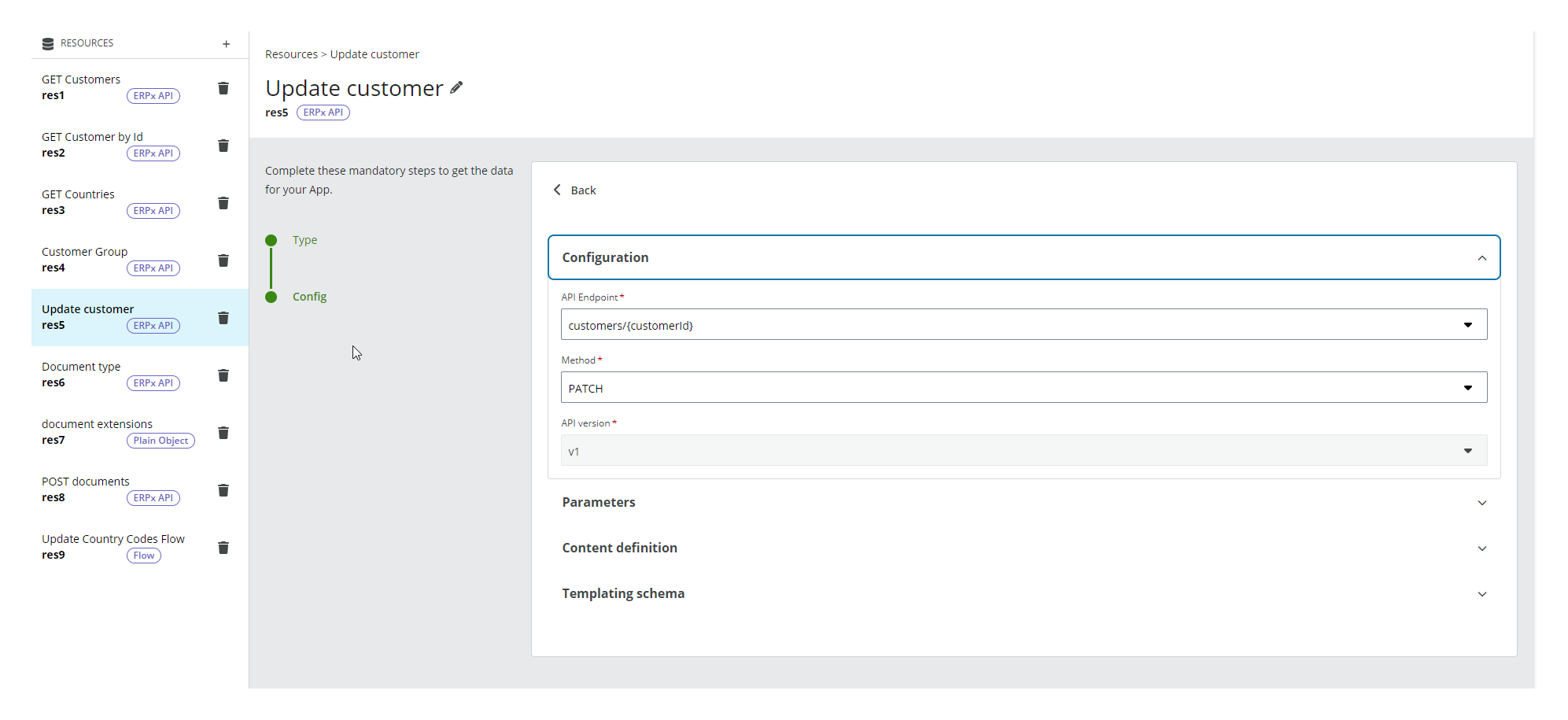 ERPx API resource example configuration