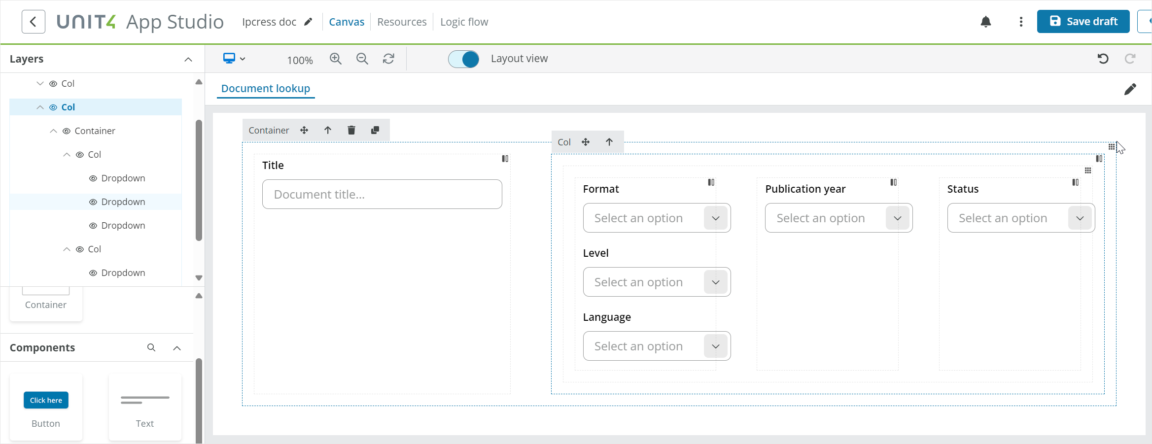 Container two column layout example