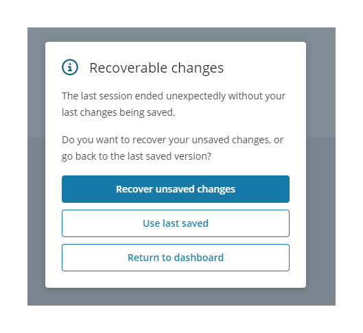 Recoverable changes modal