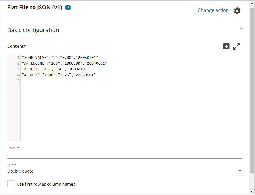 Flat file to JSON content definition