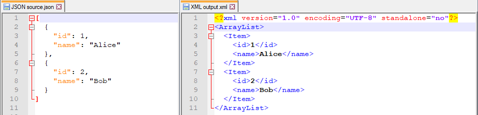 JSON to XML output based on a JSON array