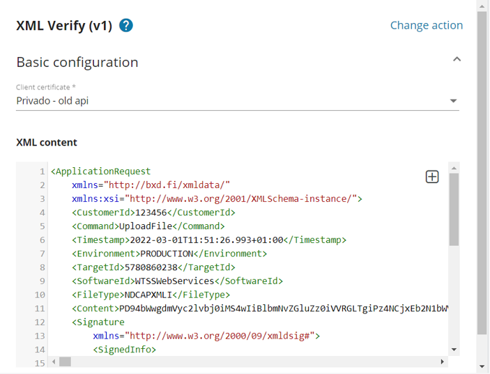 XML Verify basic configuration