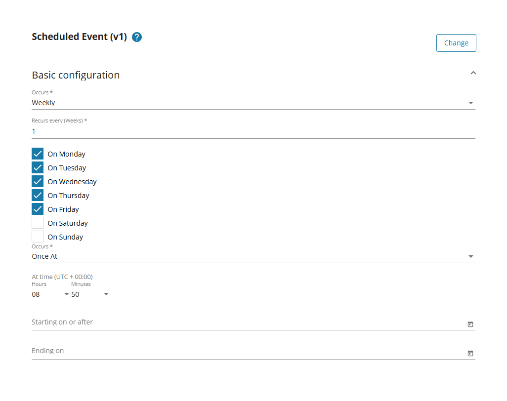Scheduled event trigger config