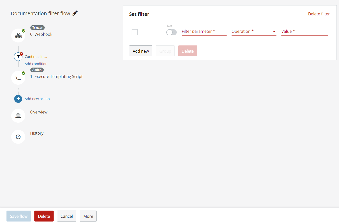 Add flow, filter overview