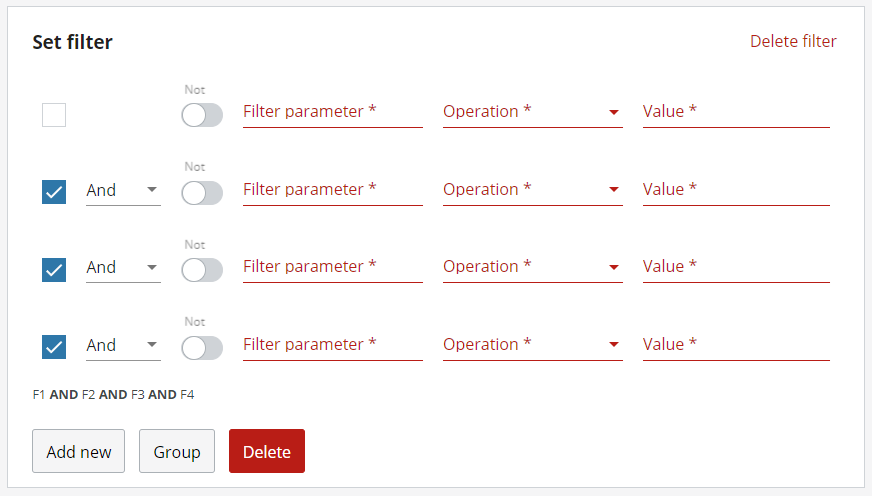 Add flow, filtering: add and remove line