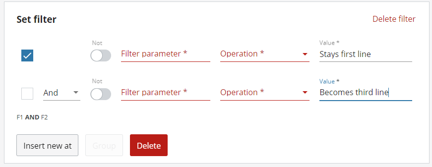 Add flow, filtering: insert filter line