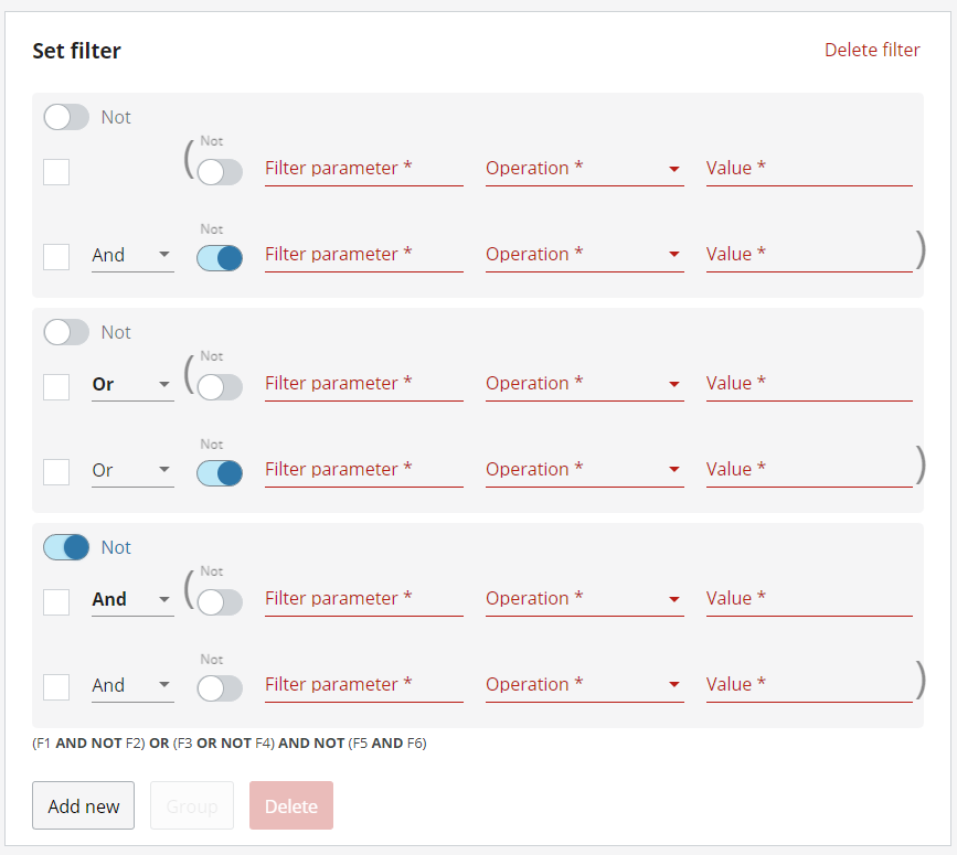 Add flow, filtering: grouping