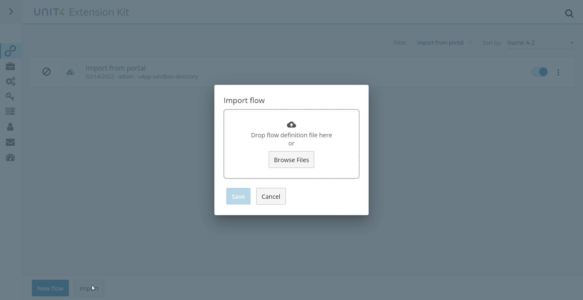 Import flow, dialog overview