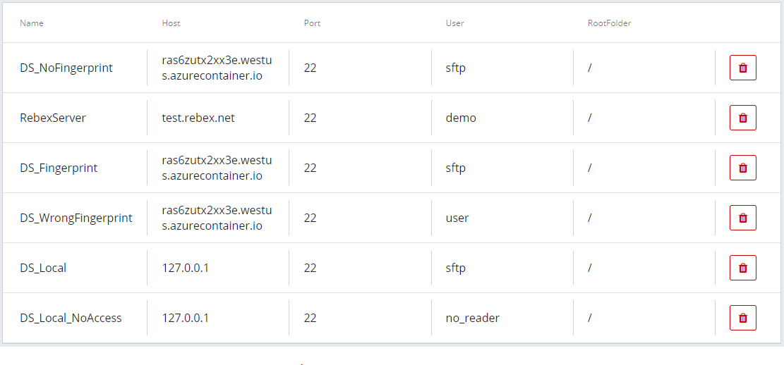 SFTP Connections screen