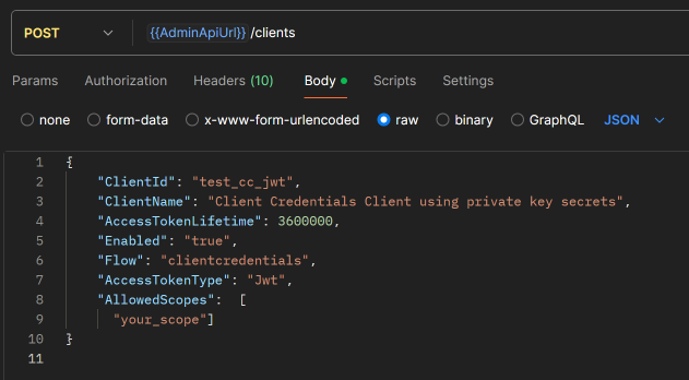 Create ClientCredentials Client in Postman