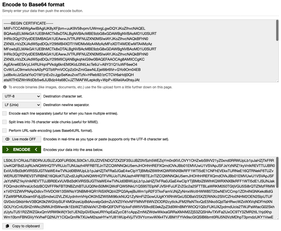 Base64 encoded certificate